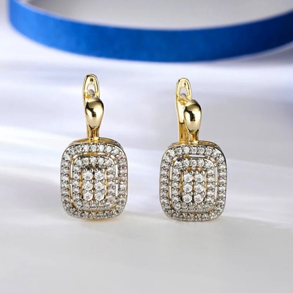 New Vintage Style Huggie Earrings CZ Pave Filigree 18k Plated Regency Victorian - Picture 5 of 8